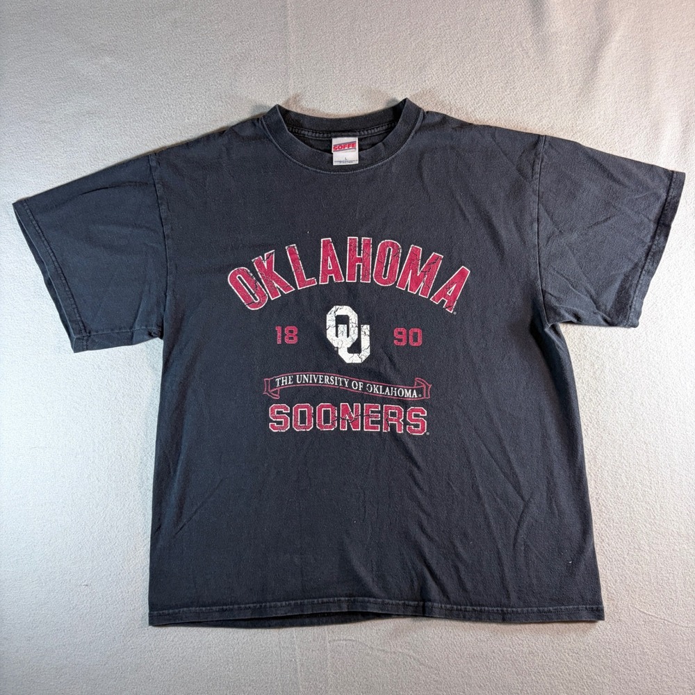 Soffe Oklahoma Sooners University Mens T-Shirt Large Black NCAA OU Football Tee
